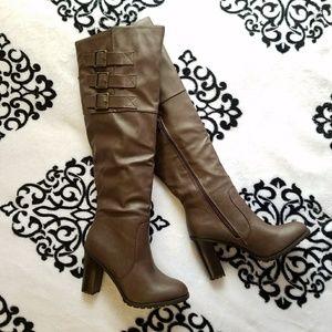 Size 10 Leila Stone Brown Faux Leather Boots